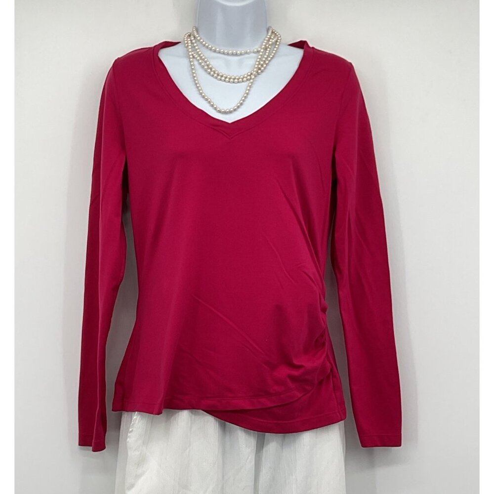Athleta Crossover V Neck Long Sleeve Top In Fuchsia Pink M